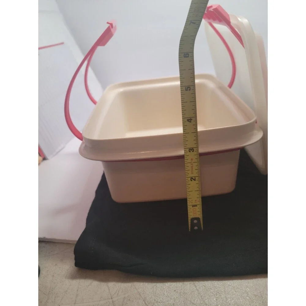 Vtg Tupperware Beige Plastic Food Storage Container Set Of 2, 3.5L W/handle
